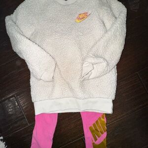 Nike Cream Fleece Sweatshirt with Pink Leggings